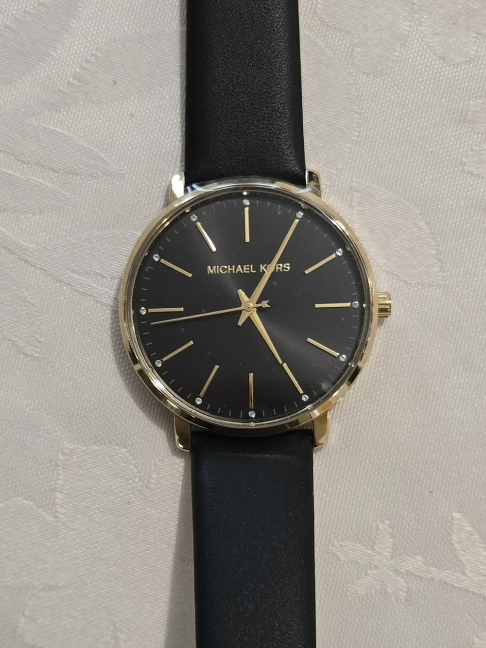 Michael Kors Gold Tone Watch Black Leather Strap Minimalist MK Watch w/ Box Mini Gwynn Gold-Tone and Leather Watch in BLACK - Sale  main image 4